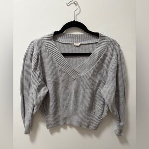 Garage Grey V-Neck Cropped Sweater
